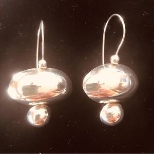 Sterling Silver Oval Futuristic Pierced Earrings 1.5” Long x 1.5” Wide Gorgeous